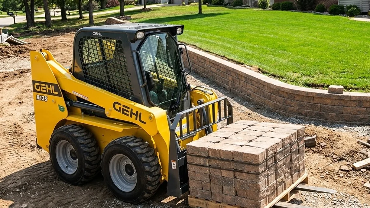 The Skid Steer Setup Landscapers Use for Hardscape and Retaining Walls
